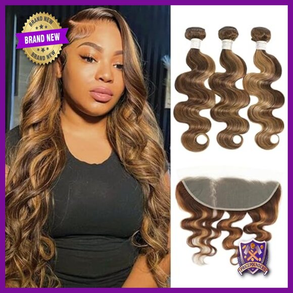 32 Inch Human Hair Extensions Body Wave 3 Bundles with HD Lace Frontal main image 5